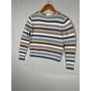 Liz Claiborne Sweater Womens Petite P Multicolor Striped Crewneck Knit Preppy